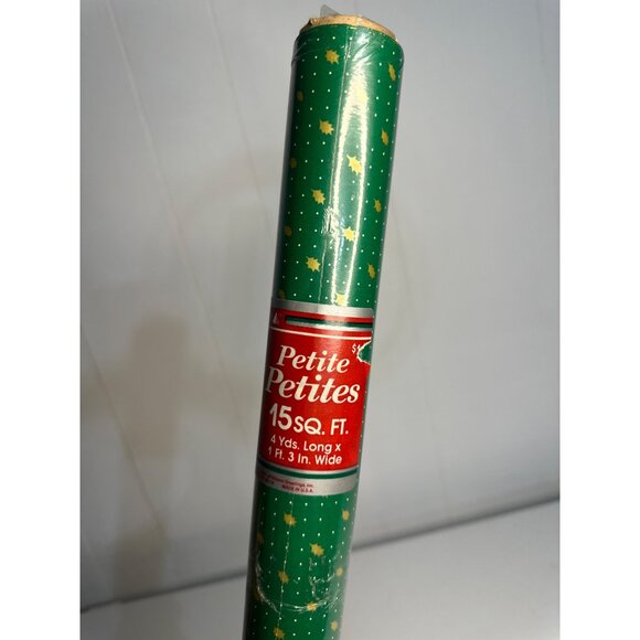 VTG Petite Petites Green Wrapping Paper Roll 15 Sq Ft Gold Star Gift Wrap 4yd - Picture 3 of 4